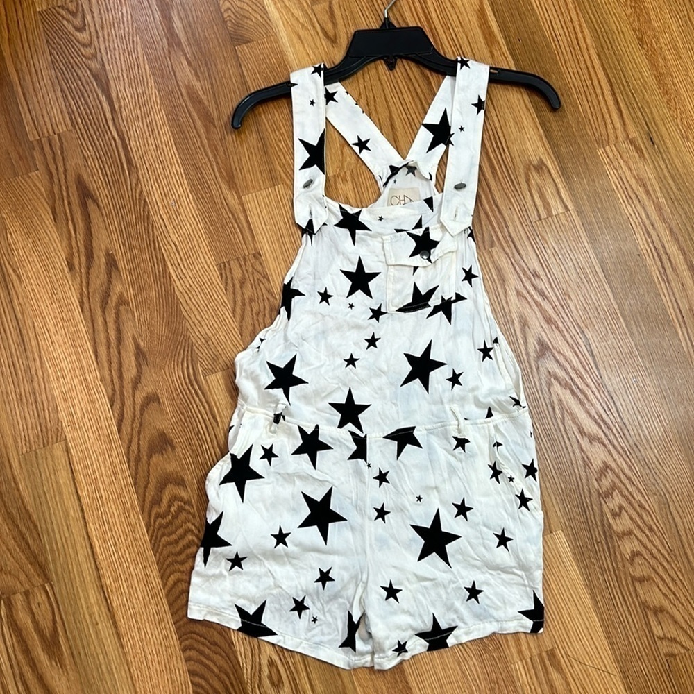 CHASER Star Print White and black cargo pocket short overalls kids small